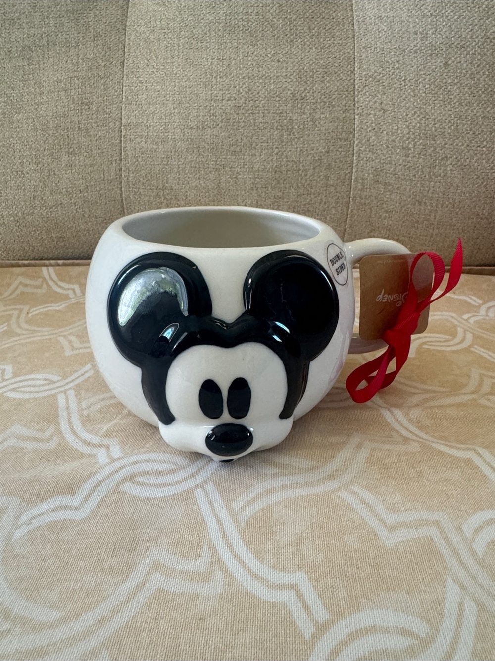 Disney Black & White Mickey Mouse Ceramic Mug with Red Ribbon Tag